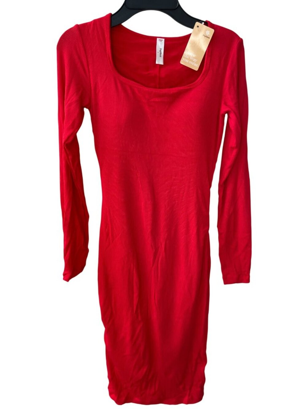 Popilush Built-In Bra Shapewear Red Ribbed Midi Dress Built-in-Shorts Size M NWT